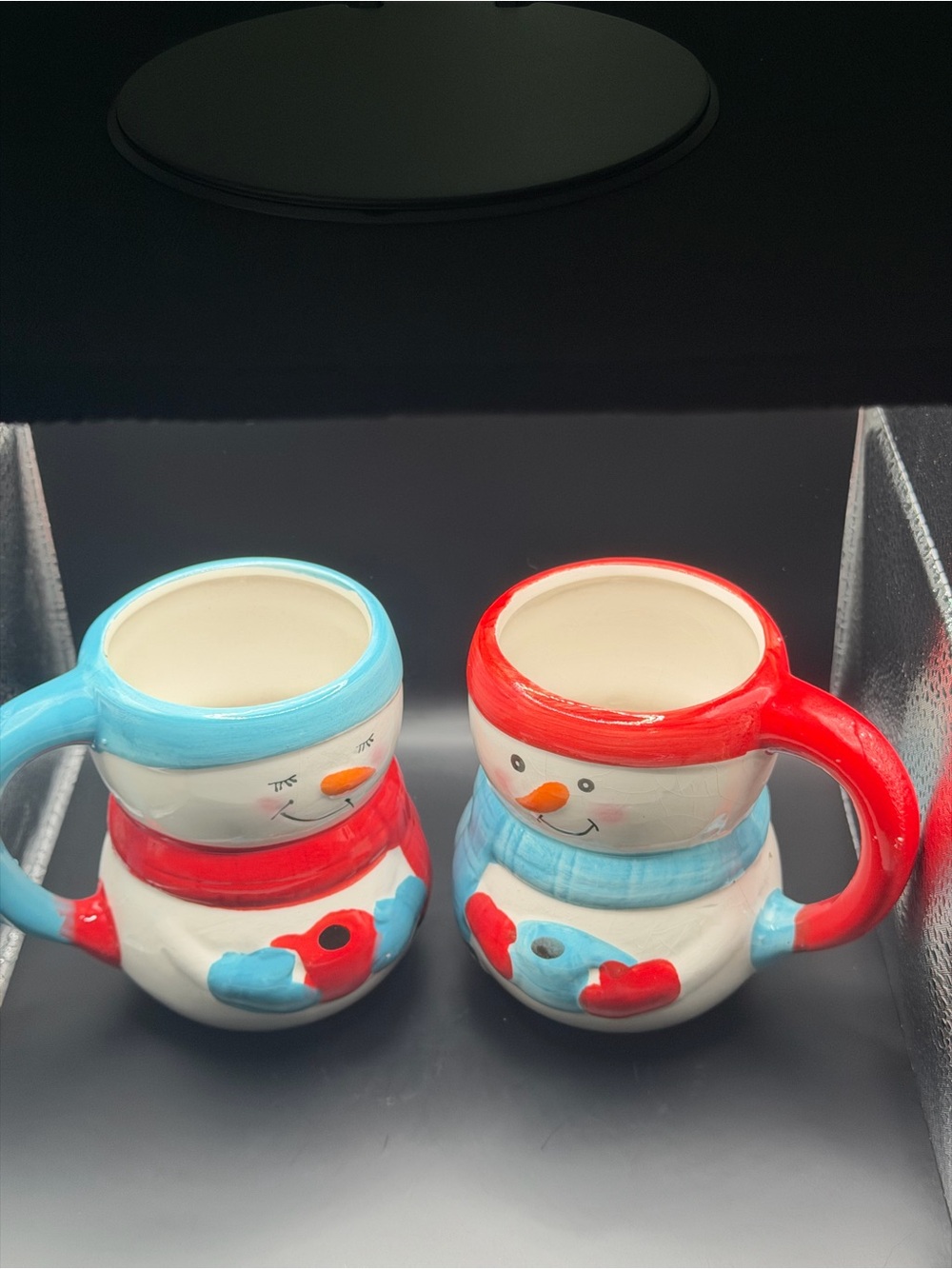 Bay Island Red and Light Blue Snowman Mug Pair